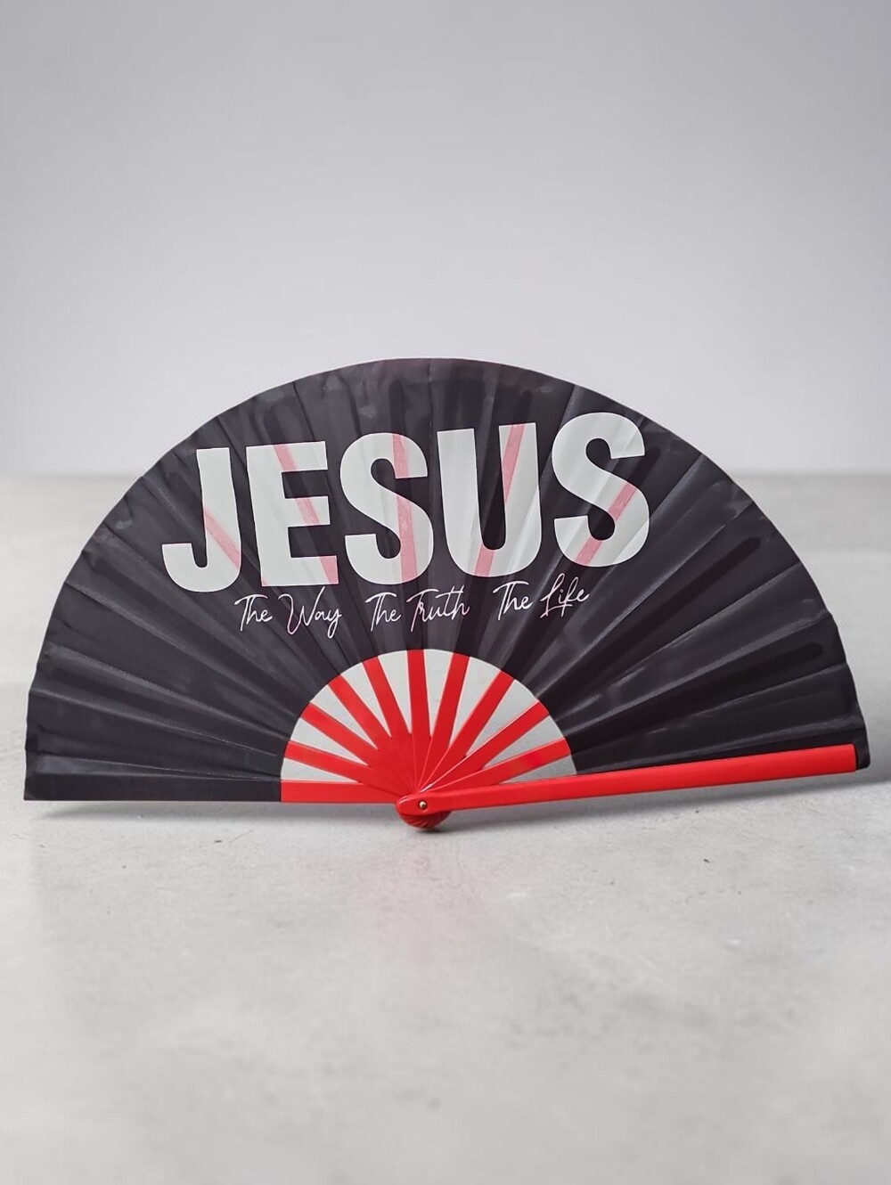 Sasdified BOUTIQUE NWT Black & Red JESUS Folding Fan - Inspirational Home Accent